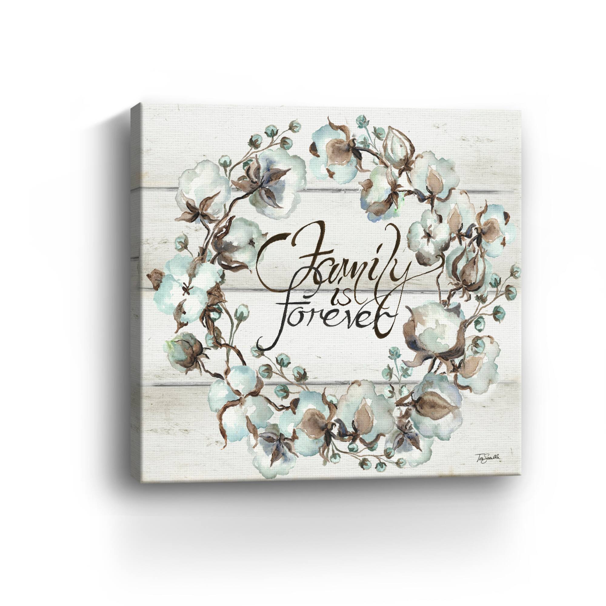 Cotton Boll Family Wreath Canvas Giclee